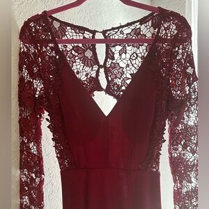 Burgundy Lace Sleeve Dress
